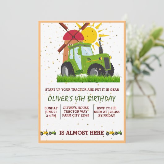 Groene Tractor Jongens Thema Verjaardagsfeestje  Bedankkaart (Staand voorkant)