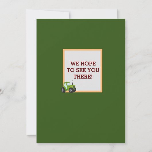 Groene Tractor Jongens Thema Verjaardagsfeestje  Bedankkaart (Achterkant)