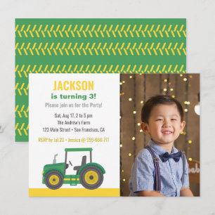 Groene Tractor Jongens Verjaardagsfeestje Met Foto Kaart