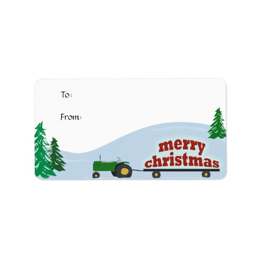 Groene Tractor Kerst Gift Label (Voorkant)