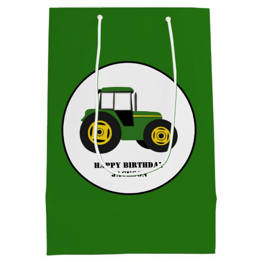 Groene tractor Kind - Verjaardag Medium Cadeauzakje (Achterkant)