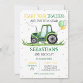 Groene Tractor Kinderen Verjaardagsuitnodiging Kaart (Voorkant)