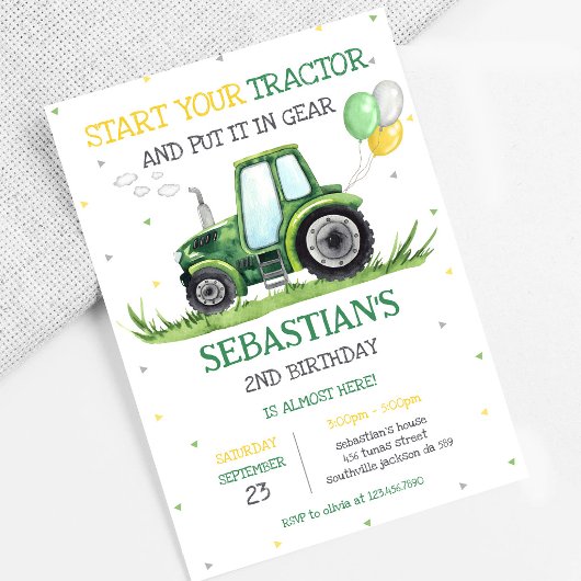 Groene Tractor Kinderen Verjaardagsuitnodiging Kaart