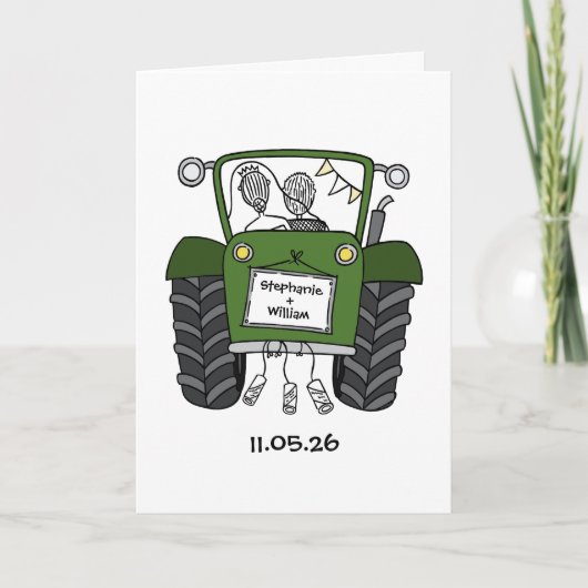 Groene Tractor Landelijke Bruiloft Kaart (Voorkant)