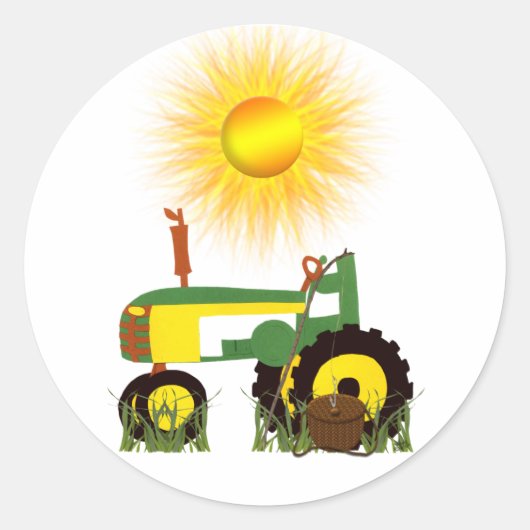 Groene Tractor met Vissende poolsticker Ronde Sticker (Voorkant)
