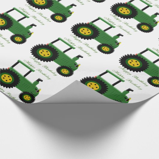 Groene tractor ontwerp gepersonaliseerde verjaarda cadeaupapier (Hoek)