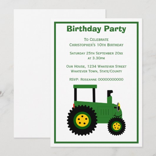 Groene tractor ontwerp gepersonaliseerde verjaarda kaart (Voorkant / Achterkant)