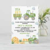 Groene Tractor Party Baby shower Uitnodiging (Staand voorkant)