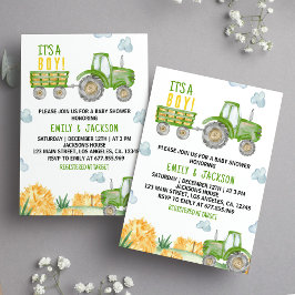 Groene Tractor Party Baby shower Uitnodiging