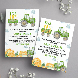 Groene Tractor Party Baby shower Uitnodiging