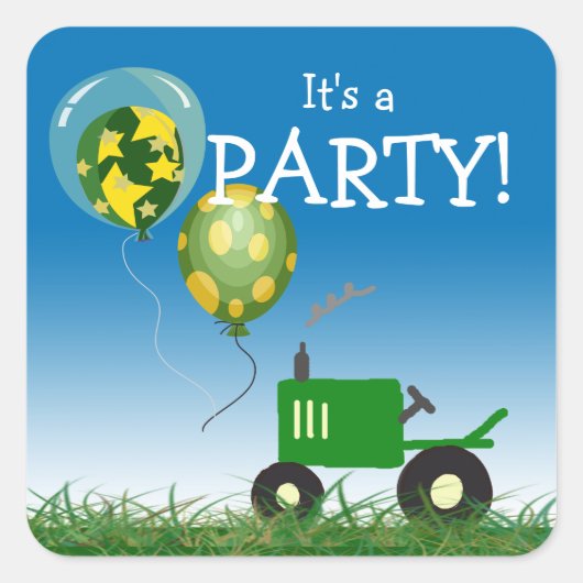 Groene Tractor Party Envelope Seal Vierkante Sticker (Voorkant)