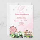 Groene tractor Roze Baby shower voor landbouwhuisd Kaart (Voorkant)