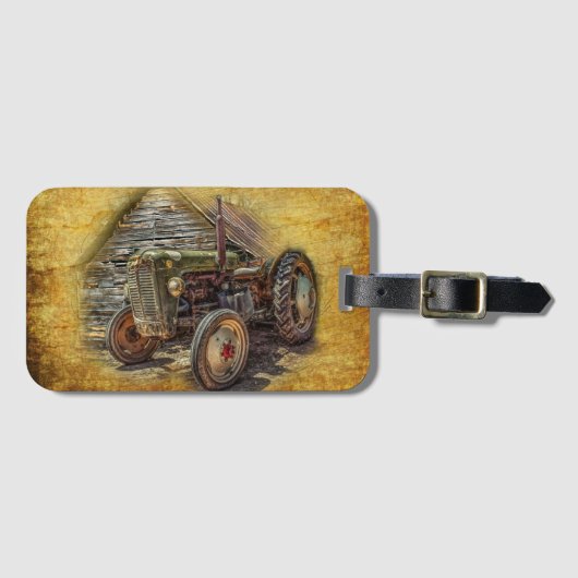 groene tractor Rustic Old Barn Bagagelabel (Voorkant (horizontaal))