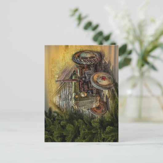  groene tractor Rustic Old Barn Briefkaart (Staand voorkant)