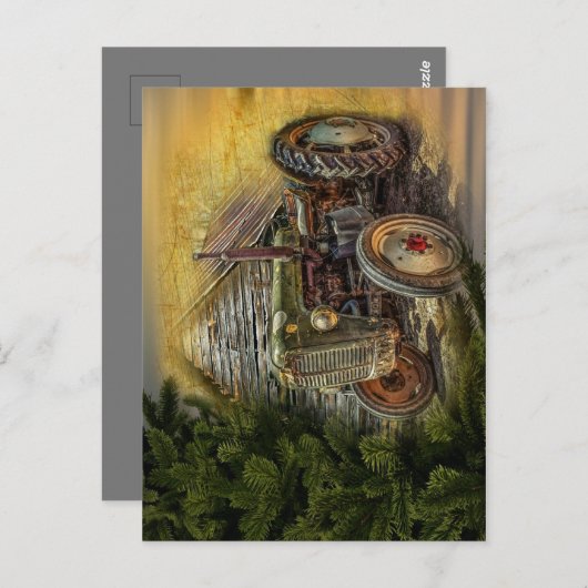  groene tractor Rustic Old Barn Briefkaart (Voorkant / Achterkant)