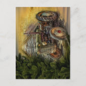  groene tractor Rustic Old Barn Briefkaart (Voorkant)