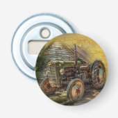  groene tractor Rustic Old Barn Button Flesopener (Voorkant)
