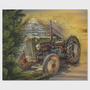 groene tractor Rustic Old Barn Cadeaupapier