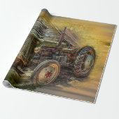 groene tractor Rustic Old Barn Cadeaupapier (Uitgerold)