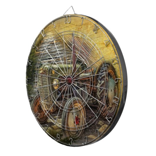  groene tractor Rustic Old Barn Dartbord (Voorkant Rechts)
