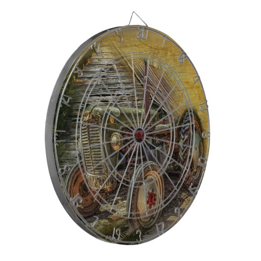  groene tractor Rustic Old Barn Dartbord (Voorkant Links)