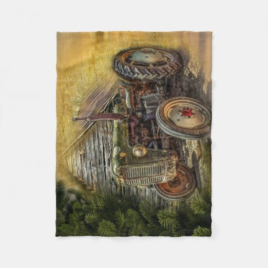  groene tractor Rustic Old Barn Fleece Deken (Voorkant)
