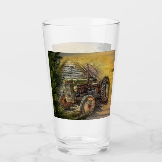 groene tractor Rustic Old Barn Glas (Voorkant)