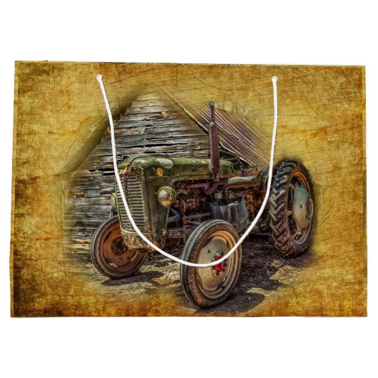 groene tractor Rustic Old Barn Groot Cadeauzakje (Achterkant)