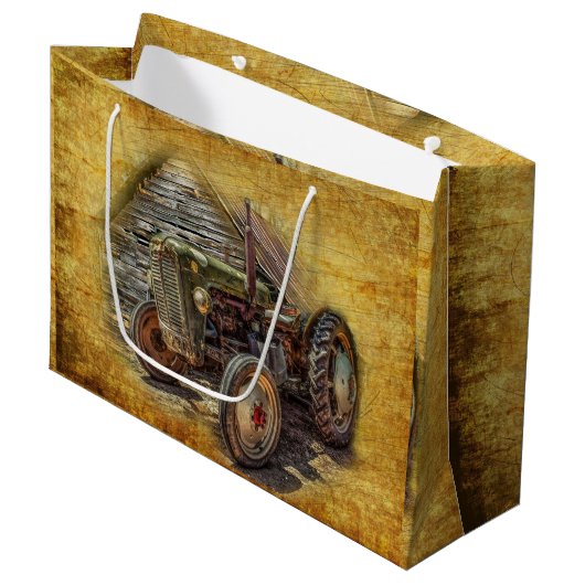 groene tractor Rustic Old Barn Groot Cadeauzakje (Voorkant Gekanteld)