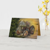 groene tractor Rustic Old Barn Kaart (Gele Bloem)