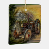 groene tractor Rustic Old Barn Keramisch Ornament (Rechts)