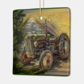 groene tractor Rustic Old Barn Keramisch Ornament (Links)