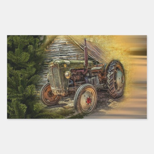  groene tractor Rustic Old Barn Rechthoekige Sticker (Voorkant)