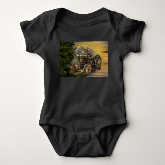 groene tractor Rustic Old Barn Romper (Voorkant)