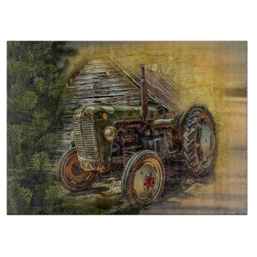 groene tractor Rustic Old Barn Snijplank (Voorkant)