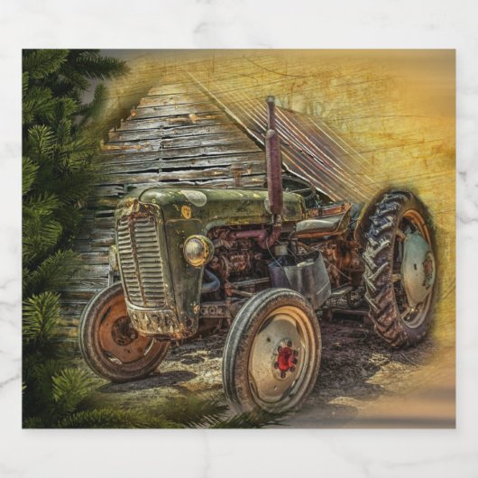 groene tractor Rustic Old Barn Sparkling Wijnetiket (Enkel label)