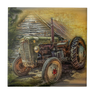 groene tractor Rustic Old Barn Tegeltje
