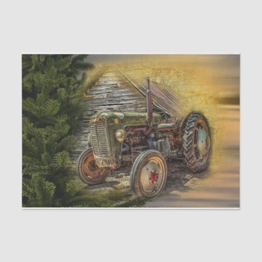 groene tractor Rustic Old Barn Tissuepapier (Voorkant)