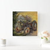 groene tractor Rustic Old Barn Vierkante Klok (Huis)