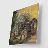 groene tractor Rustic Old Barn Vierkante Klok (Hoek)