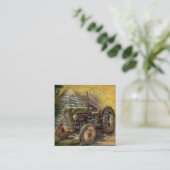 groene tractor Rustic Old Barn Vierkante Visitekaartje (Staand voorkant)