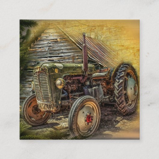 groene tractor Rustic Old Barn Vierkante Visitekaartje (Voorkant)
