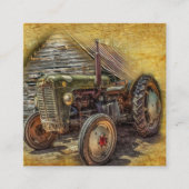  groene tractor Rustic Old Barn Vierkante Visitekaartje (Voorkant)