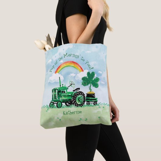  groene tractor Shamrock Naam toevoegen Tote Bag (Dichtbij)