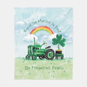 groene tractor Shamrock Voeg familienaam toe Fleece Deken