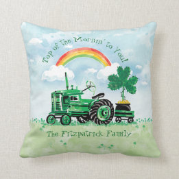  groene tractor Shamrock Voeg familienaam toe Kussen