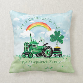  groene tractor Shamrock Voeg familienaam toe Kussen
