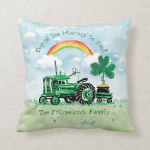  groene tractor Shamrock Voeg familienaam toe Kussen