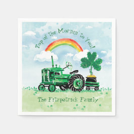  groene tractor Shamrock Voeg familienaam toe Servetten