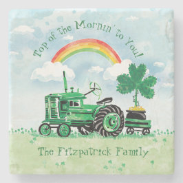  groene tractor Shamrock Voeg familienaam toe Stenen Onderzetter